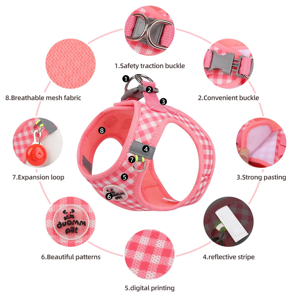 the PLAIDBUDDY HARNESS - Puppy/Kitten Chest Strap, Fresh Plaid Kitten/Puppy Leash, Anti-Break Adjustable Reflective Pet Chest Strap, Small Dog/Kitten Chest