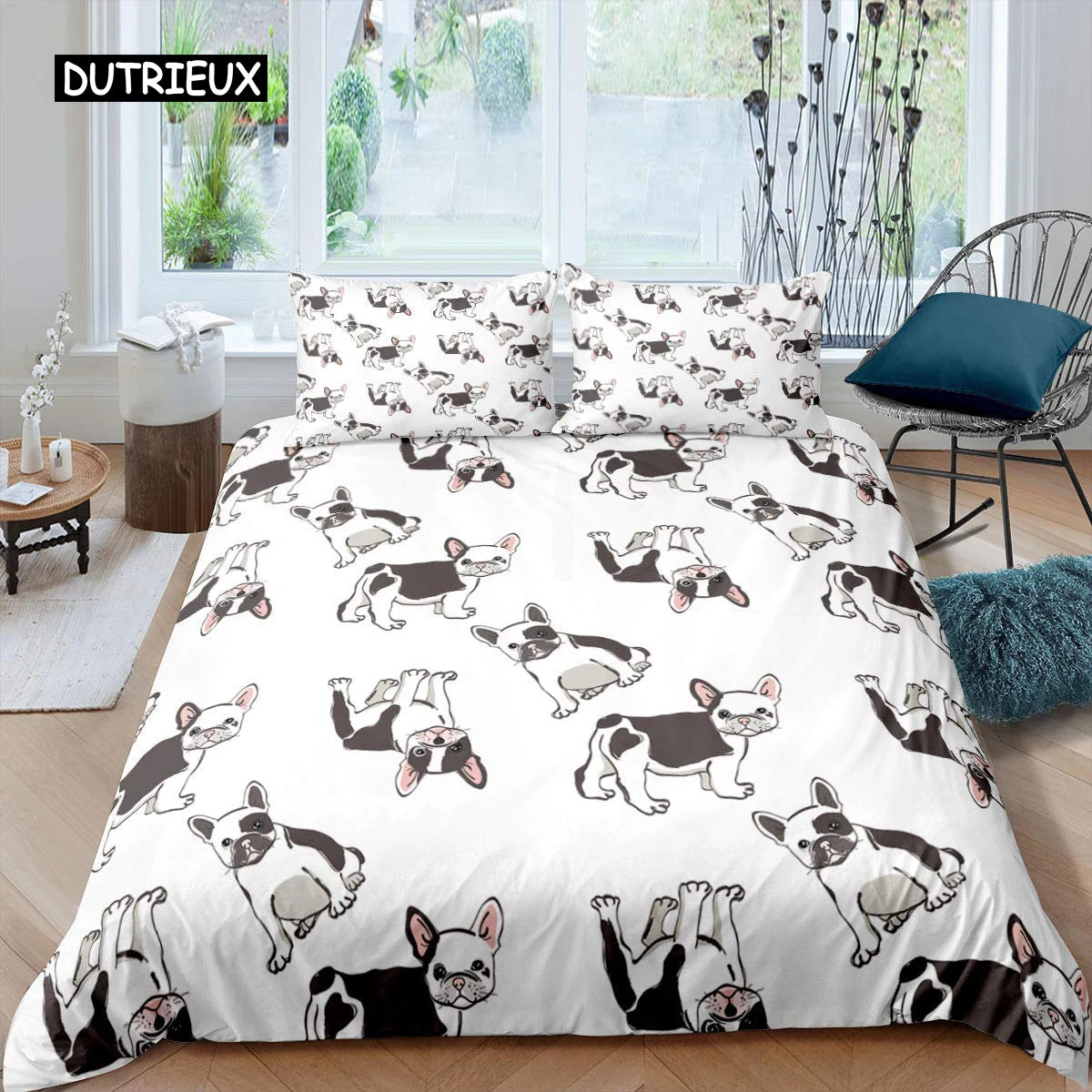 the PRINTED PET DUVET - 3D Dog Bedding Set, Cute French Bulldog Puppy Duvet Cover Sets, Cartoon Bed Cover, Pet Animals Home Textiles, Queen 2/3Pcs King Full