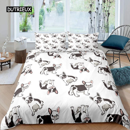 the PRINTED PET DUVET - 3D Dog Bedding Set, Cute French Bulldog Puppy Duvet Cover Sets, Cartoon Bed Cover, Pet Animals Home Textiles, Queen 2/3Pcs King Full
