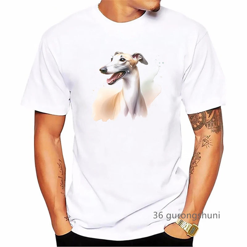 the GREYHOUND - Greyhound Animal Printed T-Shirt, Men Summer Fashion T-Shirt, Homme Kawaii Dog Lover T-Shirt, Harajuku Shirt Streetwear