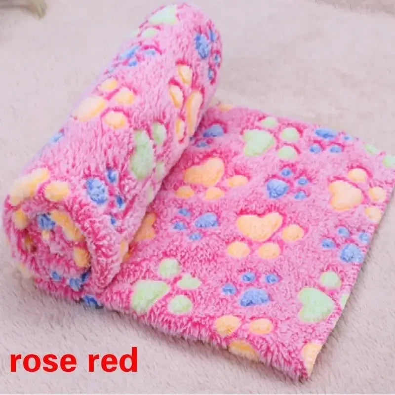 Practical 3 Colors Cute Floral Pet Sleep Warm Paw Print Dog Cat Puppy Fleece Soft Dog Blanket Pet Dog Mattress