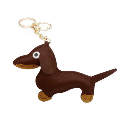 Mini Dachshund Dog Keychain  PU Leather Animals Keyring Hanging Ornament Backpack Handbag Charm Gift for Men Women