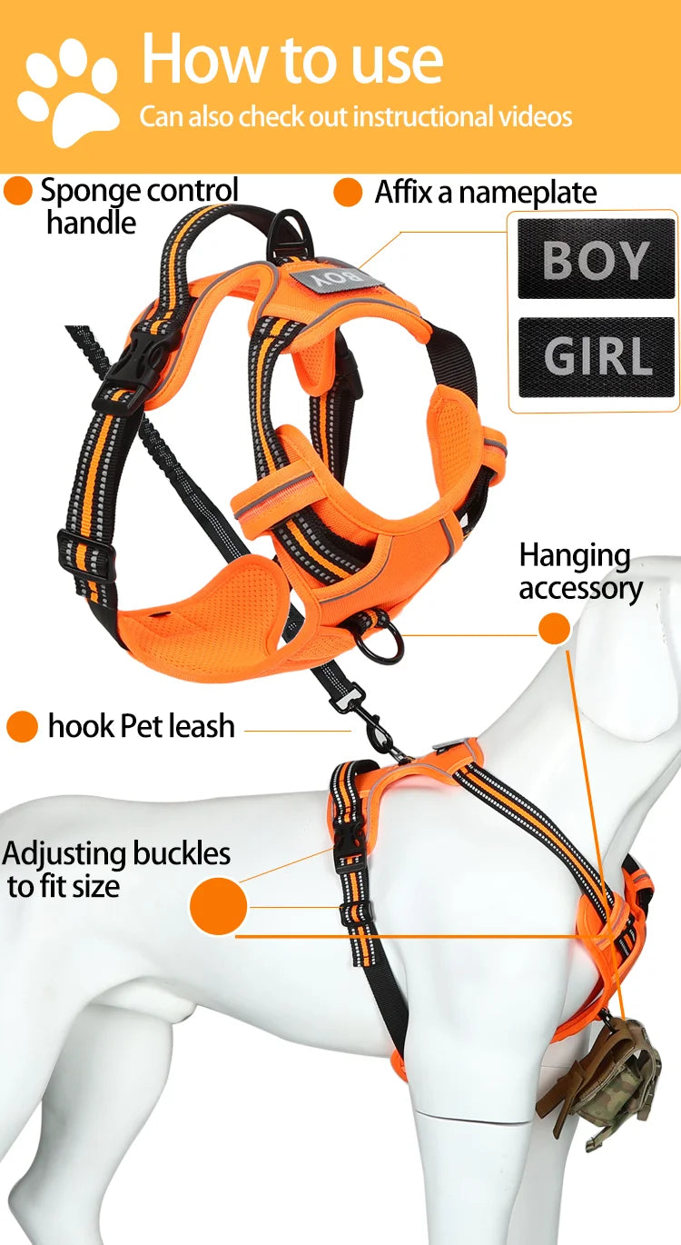 the REFLECTAGUARD PADDED HARNESS - Dog Harness, Pet Harness with Pull - 1 Leash Clip, Adjustable Padded Dog Vest, Reflective Non-Choking Pet Vest with Free Nameplate