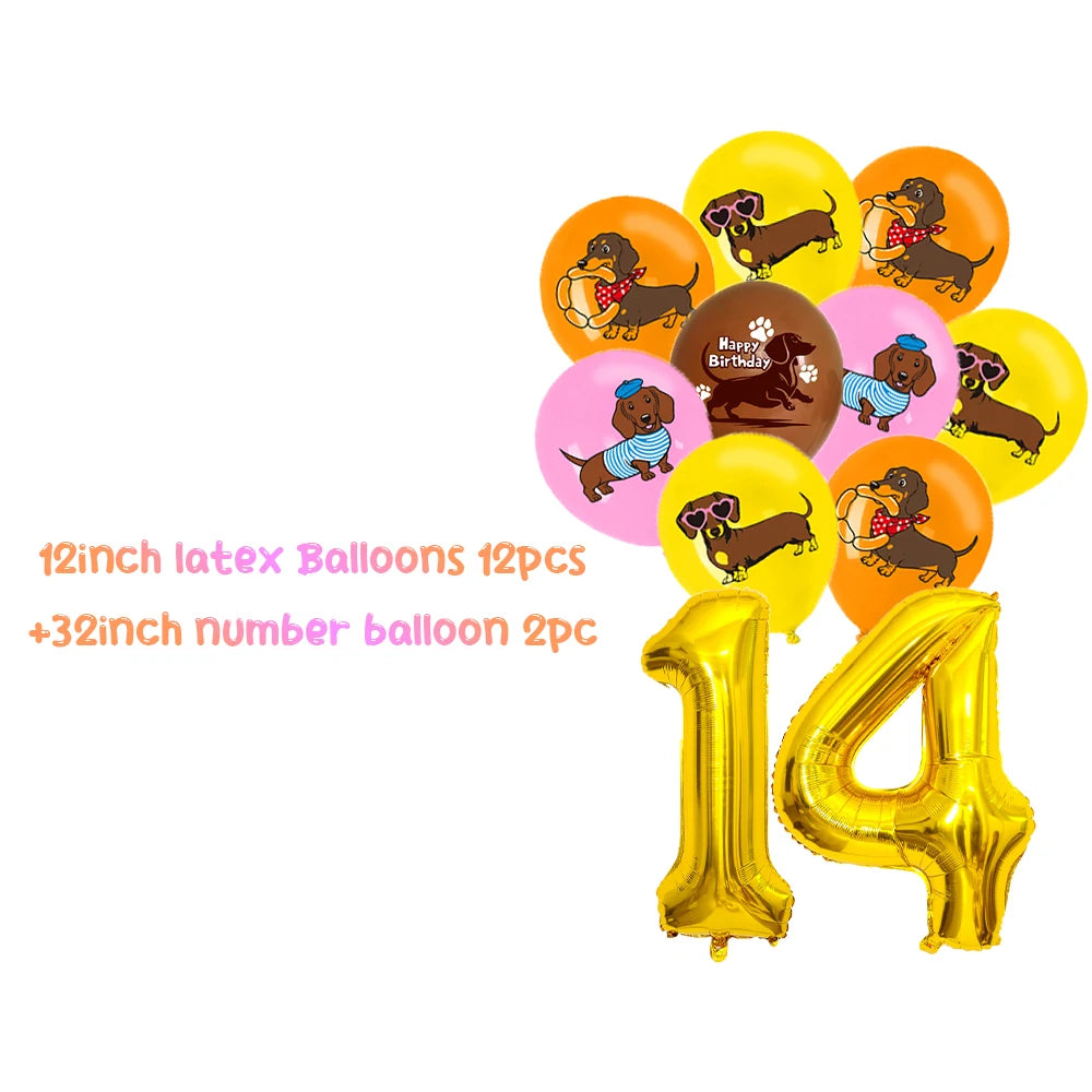 Cute Dachshund Theme Birthday Party Decorations Lovely Puppy Backdrop Cake Insert Banner Balloon Baby Shower Supplies Child Gift