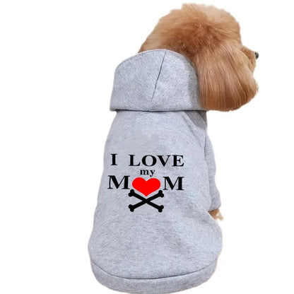 I Love My Mom Printed Dog Clothes Chihuahua Yorkshire Frenchie Pugs Autumn Winter Spring Fleece Lining Small Medium Pet Hoodies