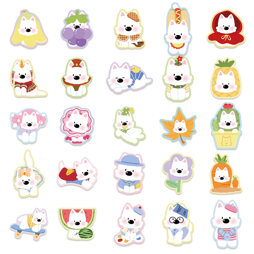 50PCS Cute West Highland White Terrier Dog Stickers DIY Stickers Scrapbooking Phone Luggage Skateboard Waterproof Graffiti Decal