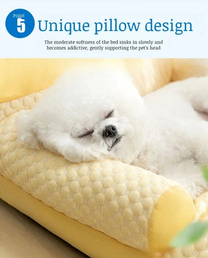 Pet Cooling Pad with L Shaped Pillow and Two Cute Eyes Pattern for Dogs and Cats Washable Ice Cooling Mat Summer Comfort Design