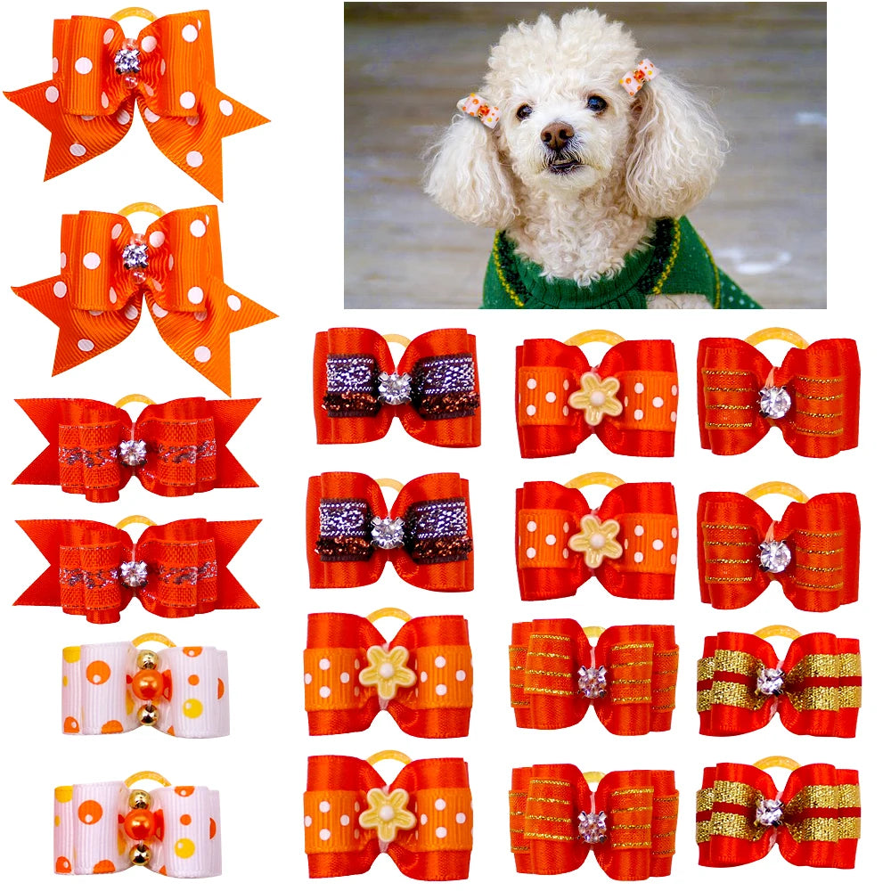20pcs Pet Dog Cute Hair Bows with Rhinestone&Flowers Ribbon Bows Dog Hair Accessory Dog Groomining Pet Supplies