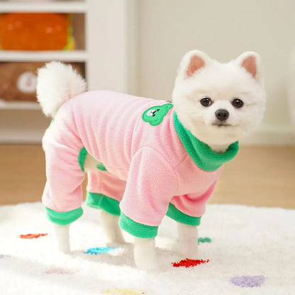 Bear Pattern Plush Dog Jumpsuit Colorful with D Ring Dog Four Legged Clothing Comfortable Pet Base Shirt Warm Dog Pajamas