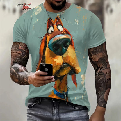 the CRAZY DOG - Summer Funny Dog Pattern 3D Print Men's T-Shirt, Casual O-Neck Loose Short Sleeve Fashion Trend Men Clothing, Oversized T-Shirt