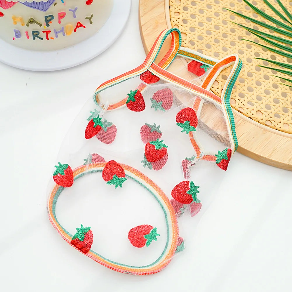 Pet Strap Sunscreen Vest Mesh Strawberries Dog Vests Dog Cat Clothing Supplies Thin Teddy Bear Colorful Dot Top Puppy Clothes