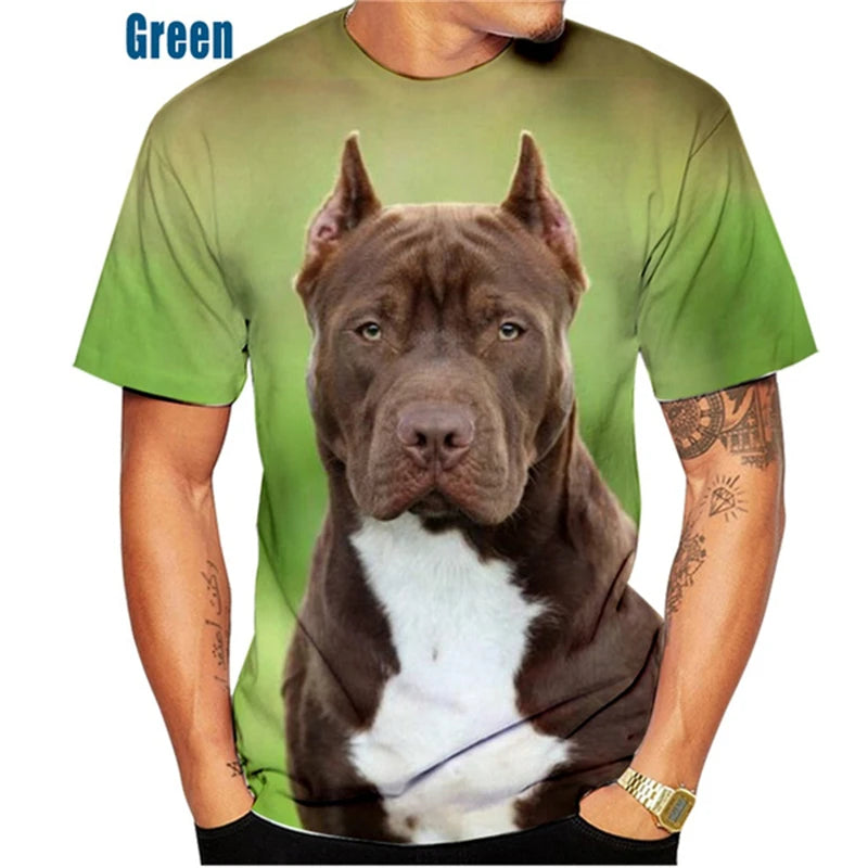 the PITBULL LOVE - Funny Pitbull Dog 3D Printed T-Shirt, Men/Women O-Neck Short Sleeve Tee Clothing, Kid Oversized Animal Print T-Shirt Tops