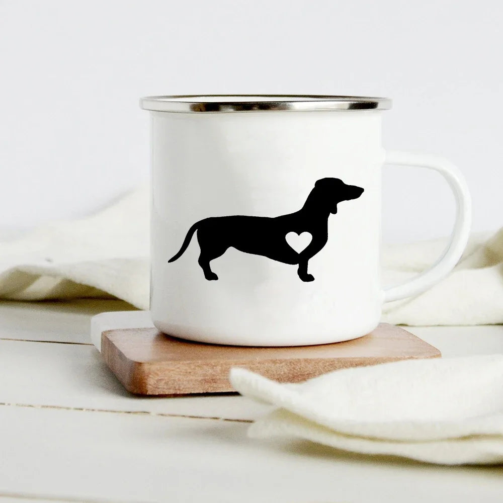 Funny Dachshund Print Creative Enamel Mug Coffee Wine Mugs Cartoon Dogs Paw Party Drink Beer Juice Milk Cups Gifts for Lover Dog