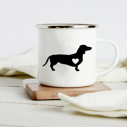 Funny Dachshund Print Creative Enamel Mug Coffee Wine Mugs Cartoon Dogs Paw Party Drink Beer Juice Milk Cups Gifts for Lover Dog