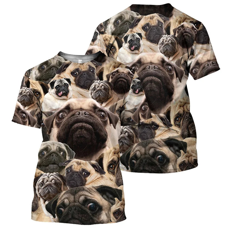 the PUG LIFE - Corgi/French Bulldog/Pug 3D Print T-Shirt, Men Fashion Casual Short-Sleeved Round Neck Tees, Bullhead Terrier Summer T-Shirts