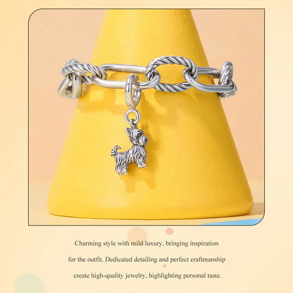 WOSTU 925 Sterling Silver Pet Dog Charm Pomeranian Pendant Yorkshire Terrier Locket Cute Original Fit for Women Bracelet DIY