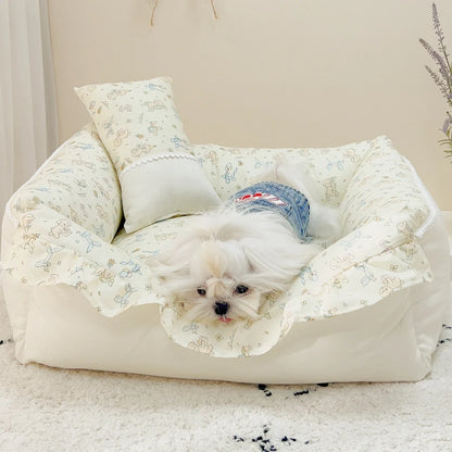 Pet House Bed Cats Small Dog Sofa Cat Nest Rural Style Pure Cotton with Lotus Leaf Edges Detachable and Washable Pet Supplies