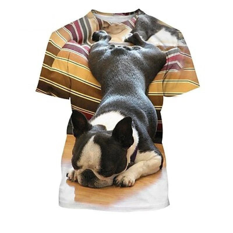 the PUGSY - Funny Dog T-Shirt, Men's Clothing, Children O-Neck Short Sleeve Loose T-Shirts, 3D Print Cute Pet Animal Graphic Street Casual Tees