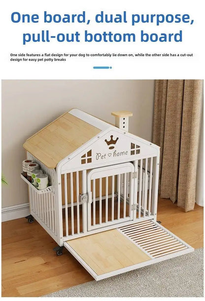 the DOG VILLA - Multi-Functional Solid Wood Steel Frame Pet Dog Villa, Small/Medium-Sized Dog Cage, Indoor Outdoor Dog Cage, Dog Bed with Toilet