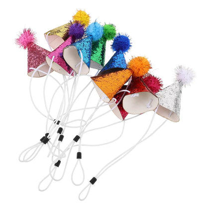 the BIRTHDAY PARTY HATS - 10PCS Pet Birthday Hat, Sparkle Cat/Dog Party Accessory, Adjustable Comfortable Fit for Various Sizes, Festive Occasions