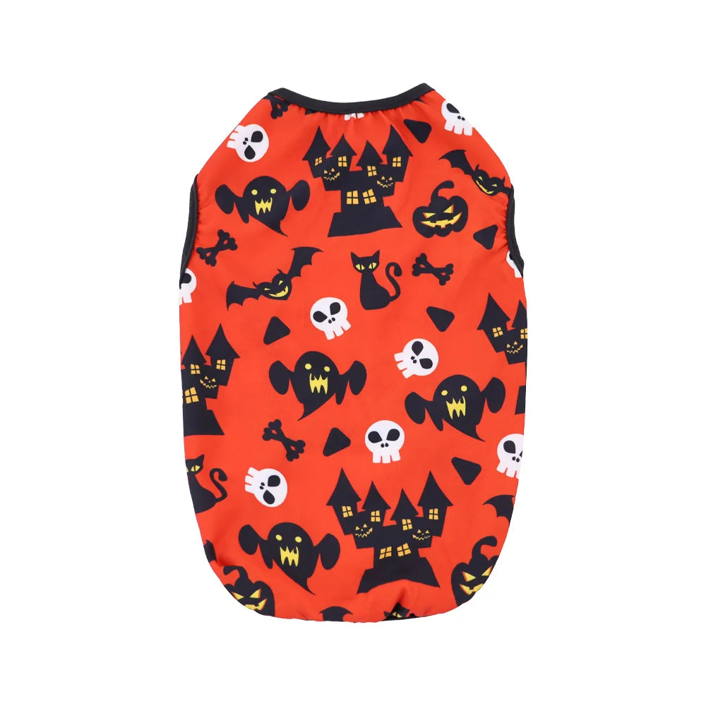 the PAWBOO HALLOWEEN VEST - 1 PC Halloween Pet Vest, Halloween Night Theme Sleeveless Printed T-Shirt, Cat & Dog Parties Style, Multiple Sizes Available