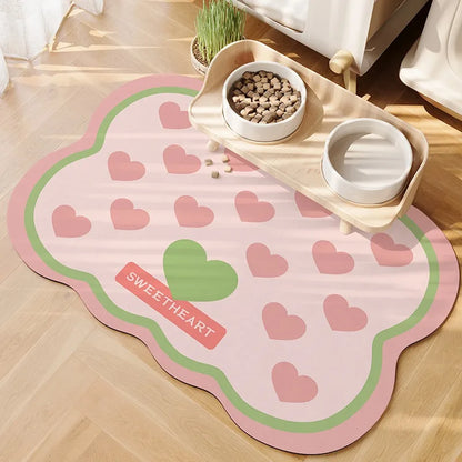 Pet Feeding Mat Waterproof Pvc Leather Carpet Cat Dog Anti-urine Floor Mats Pink Plaid Sweet Home Decoration Rug for Kitchen