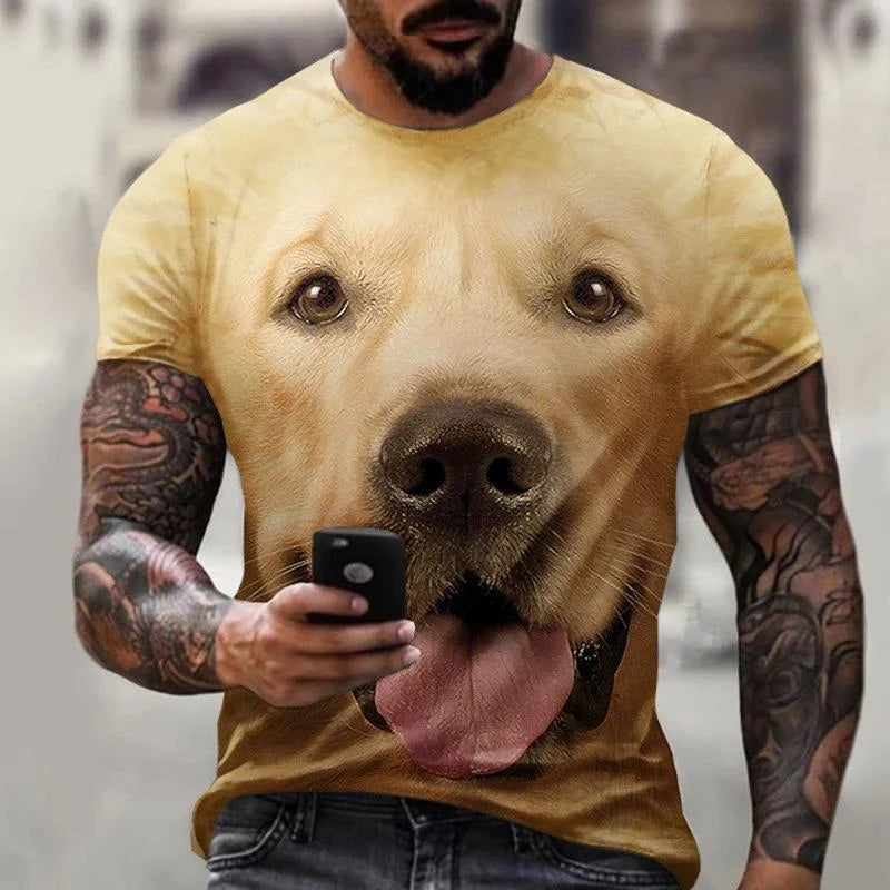 the GOLDEN BOY - Cute Dog Face Graphics T-Shirts, Summer Fashion Short Sleeve Funny 3D Animals Printed T-Shirts, Men's Casual Loose Harajuku Tees