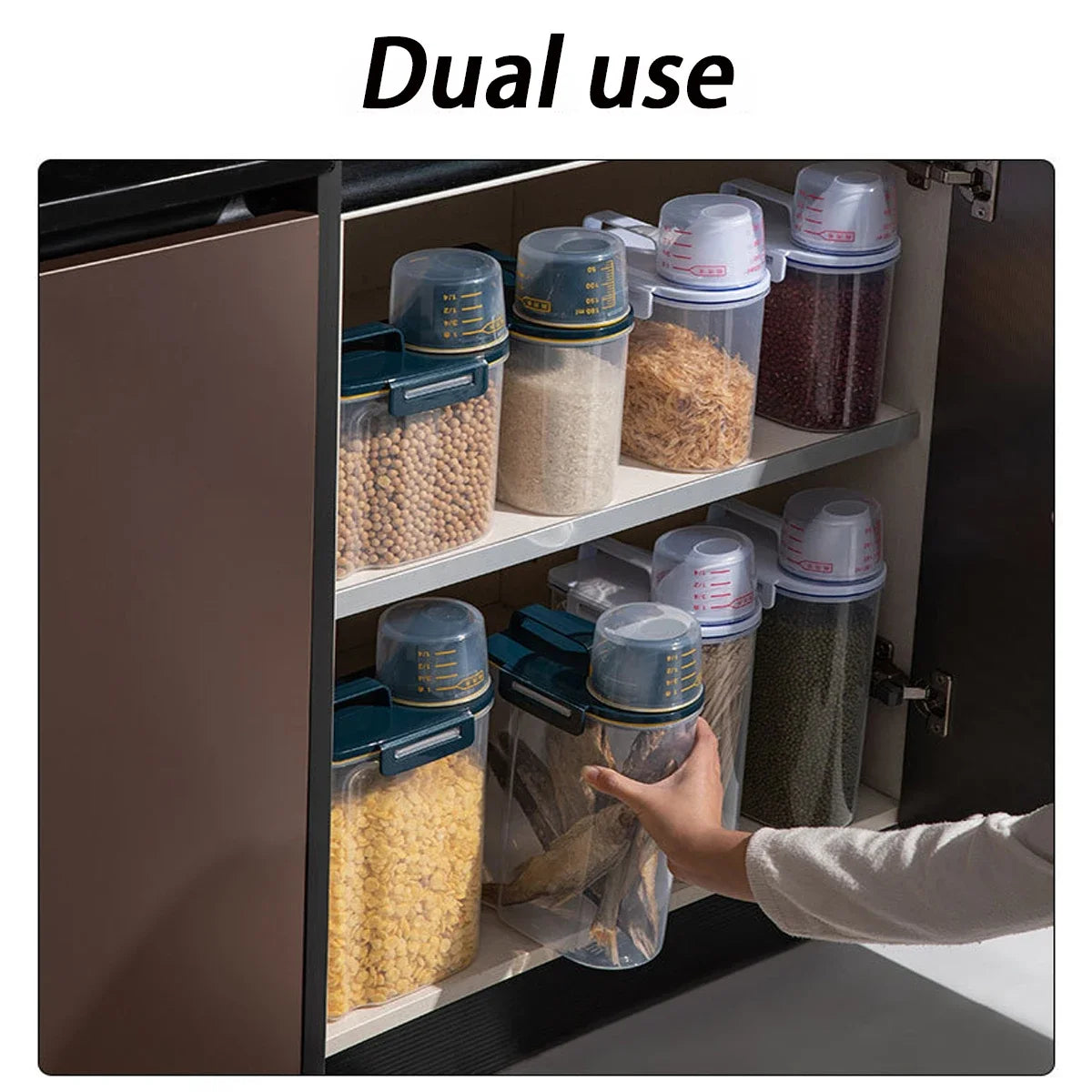 1.5L/2L Dog Cat Food Pail Plastic Storage Tank with Measuring Cup Container Moisture-proof Sealed Jar Pet Supplies Accessories