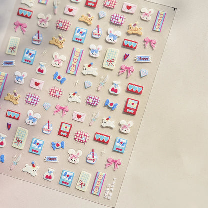 Graffiti Cat Claw Rabbit Bunny Bear Dog Flower Lovely Animal Fruit Dim Sum Candy Sunflower Adhesive 5D Nail Art Stickers Decal