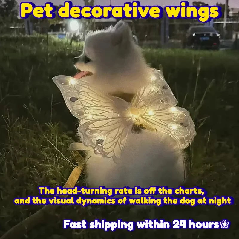 Dog wings glowing butterfly back decoration puppy summer clothes chest back decoration small dog Pomeranian Teddy Bigbear