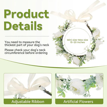 the BRIDAL BESTIE - Adjustable Elegant Dog Wedding Flower Collar for Medium/Large Dogs/Cats, Pet Wedding Photo Props, Costume Accessories