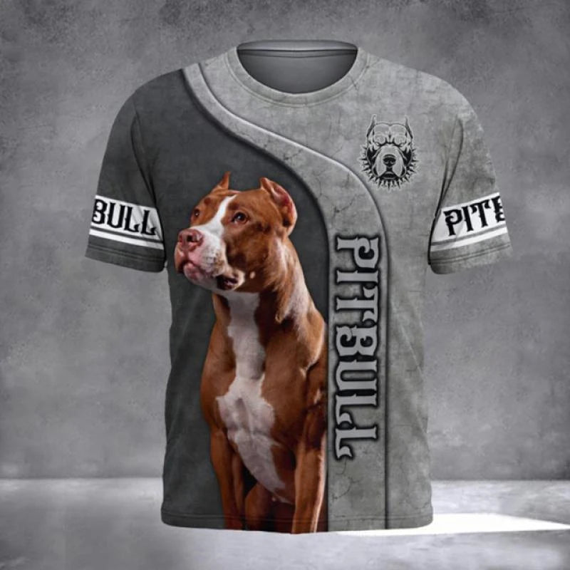 the ALPHA PITBULL - 3D Print Pet Dog Graphic T-Shirt For Men Clothing Summer Tops Short Sleeve Trendy Fashion Casual Oversized Unisex Tees Shirt