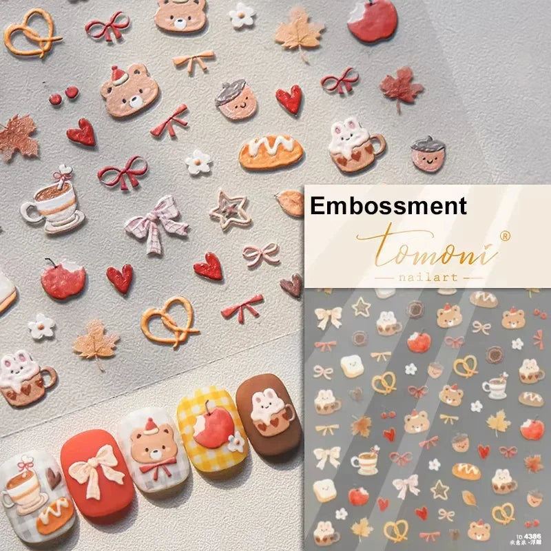 Graffiti Cat Claw Rabbit Bunny Bear Dog Flower Lovely Animal Fruit Dim Sum Candy Sunflower Adhesive 5D Nail Art Stickers Decal