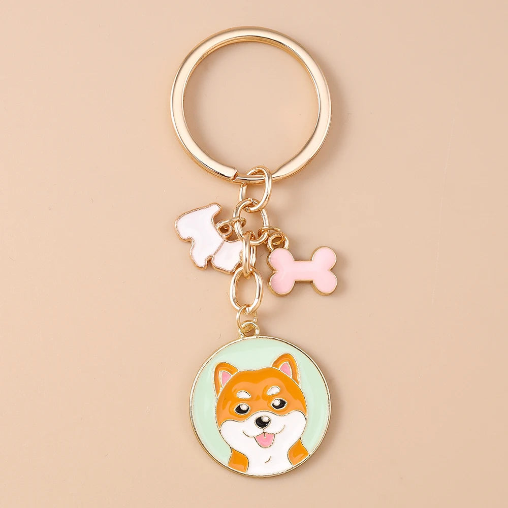 Cute Enamel Puppy Dog Keychain Cartoon Animal Key Ring Pendants for Women Girls Handbag Accessories DIY Jewelry Gifts