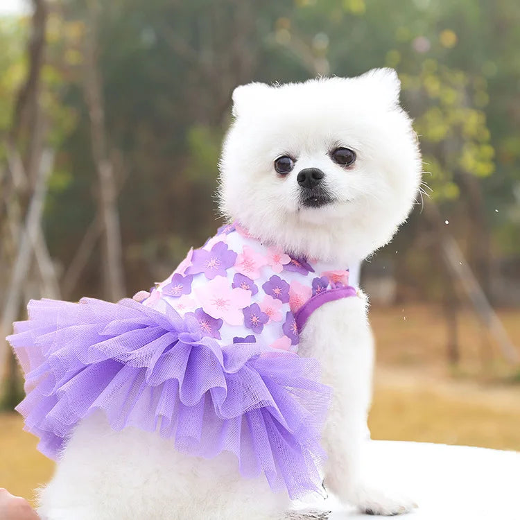 Lace Chiffon Dress for Small Dog Floral Dress Party Birthday Puppy Wedding Dress Summer Cute Costume Clothes for Pet Dogs Cat