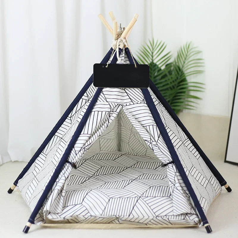 the TINY TEE-PEE - Pet Tent Dog/Cat Nest, Washable Doghouse Cat Tent, Semi Enclosed Insulated Cat/Doghouse, Foldable Dog/Cat Villa with Cushion and Blackboard