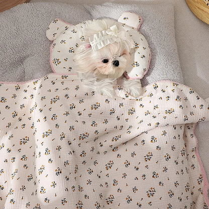 Cozy Dog Bed Pillow with Matching Blanket Reversible Plush Pillow  Blanket Combo Non-Slip Pet Mat for Crates, Floors, or Travel