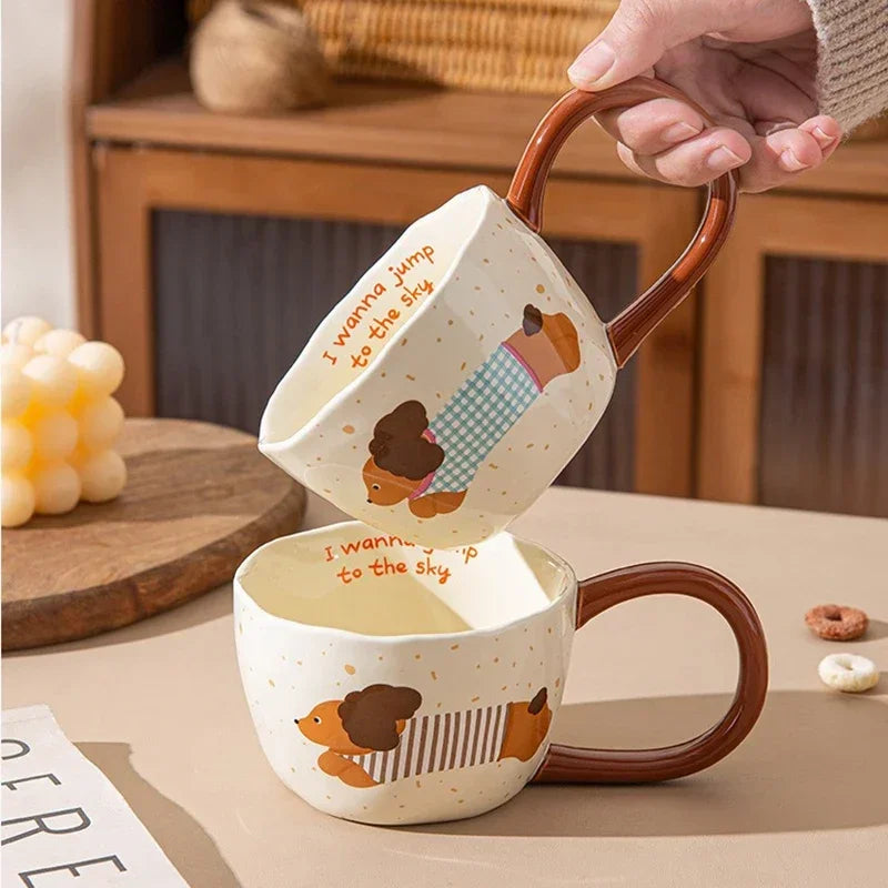 300ML Ceramic Mug Cartoon Cup Cute Puppy Pattern Coffee Cup Juice Breakfast Milk Oats Mug Yogurt Office Student Drinkware Gift
