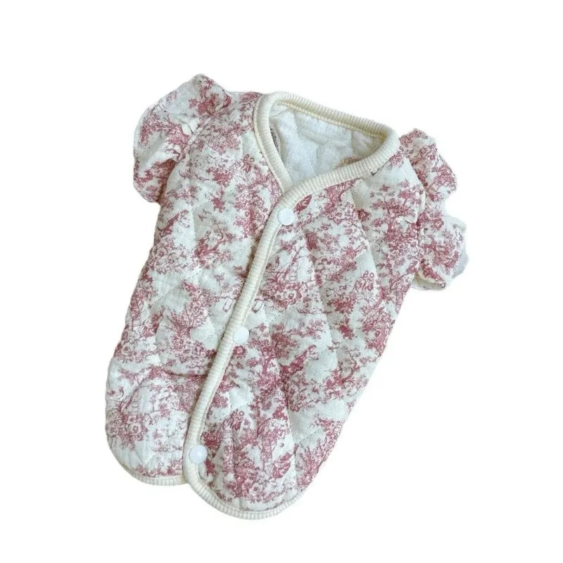 Pet Clothes Warm Winter Flying Sleeve Gauze Dog Parkas Home Clothing Small Dog Autumn and Winter Clothing Warm Floral Puppy Vest