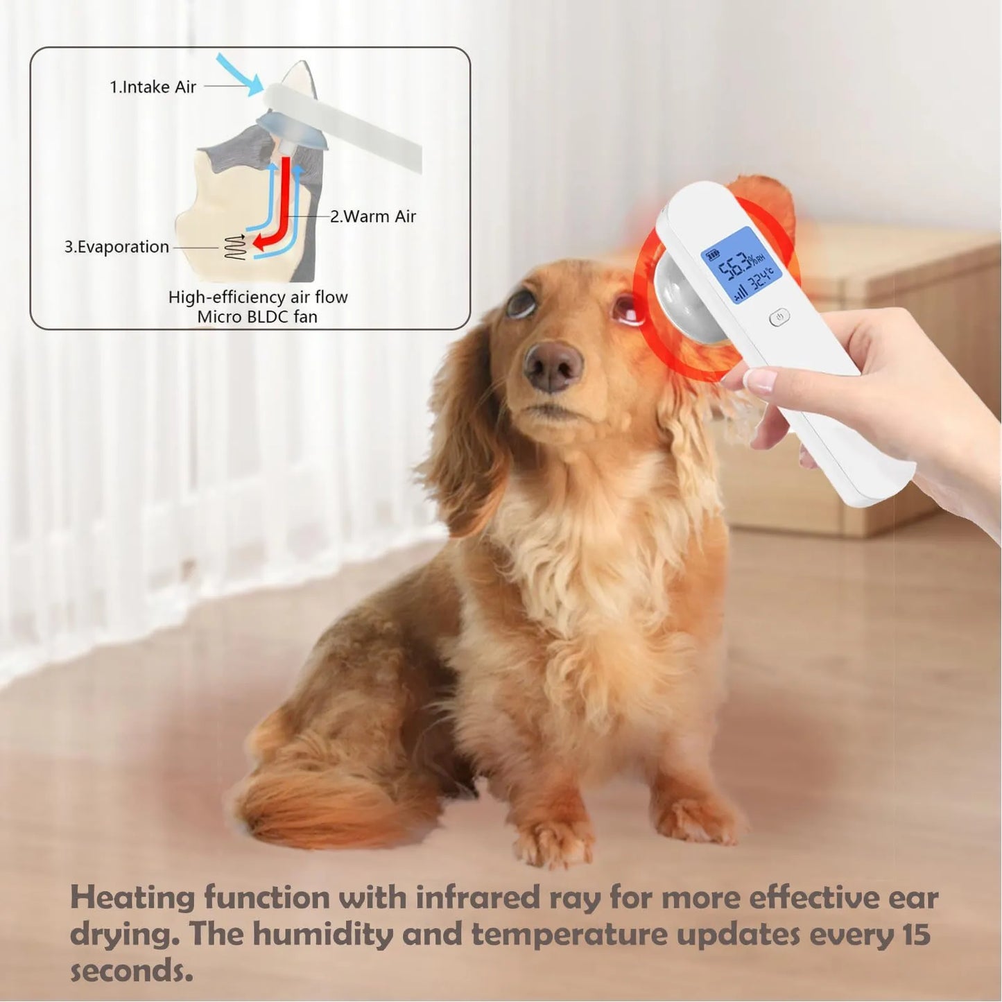 Cat Ear Dryer Pet Ear Dryer Pet Ear Dryer Quick Drying One Click Start Cats Dogs Ear Water Drying Device for Bathing Grooming