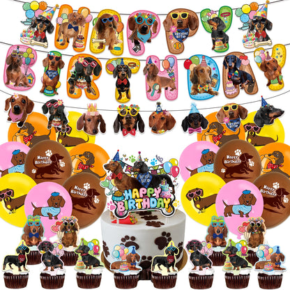 Cute Dachshund Theme Birthday Party Decorations Lovely Puppy Backdrop Cake Insert Banner Balloon Baby Shower Supplies Child Gift