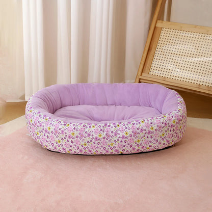 All Seasons Soft Flower Cute Small Cat Sofa Bed Comfortable Medium Dog Bed House Elastic Medium Cat Nest Kennel Accessories