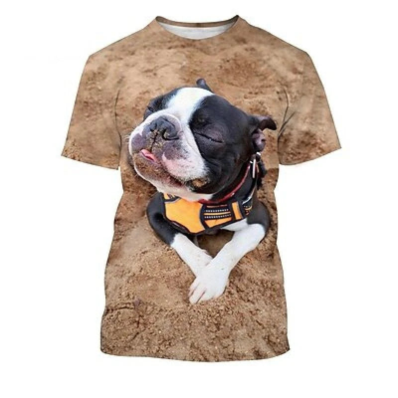 the PUGSY - Funny Dog T-Shirt, Men's Clothing, Children O-Neck Short Sleeve Loose T-Shirts, 3D Print Cute Pet Animal Graphic Street Casual Tees