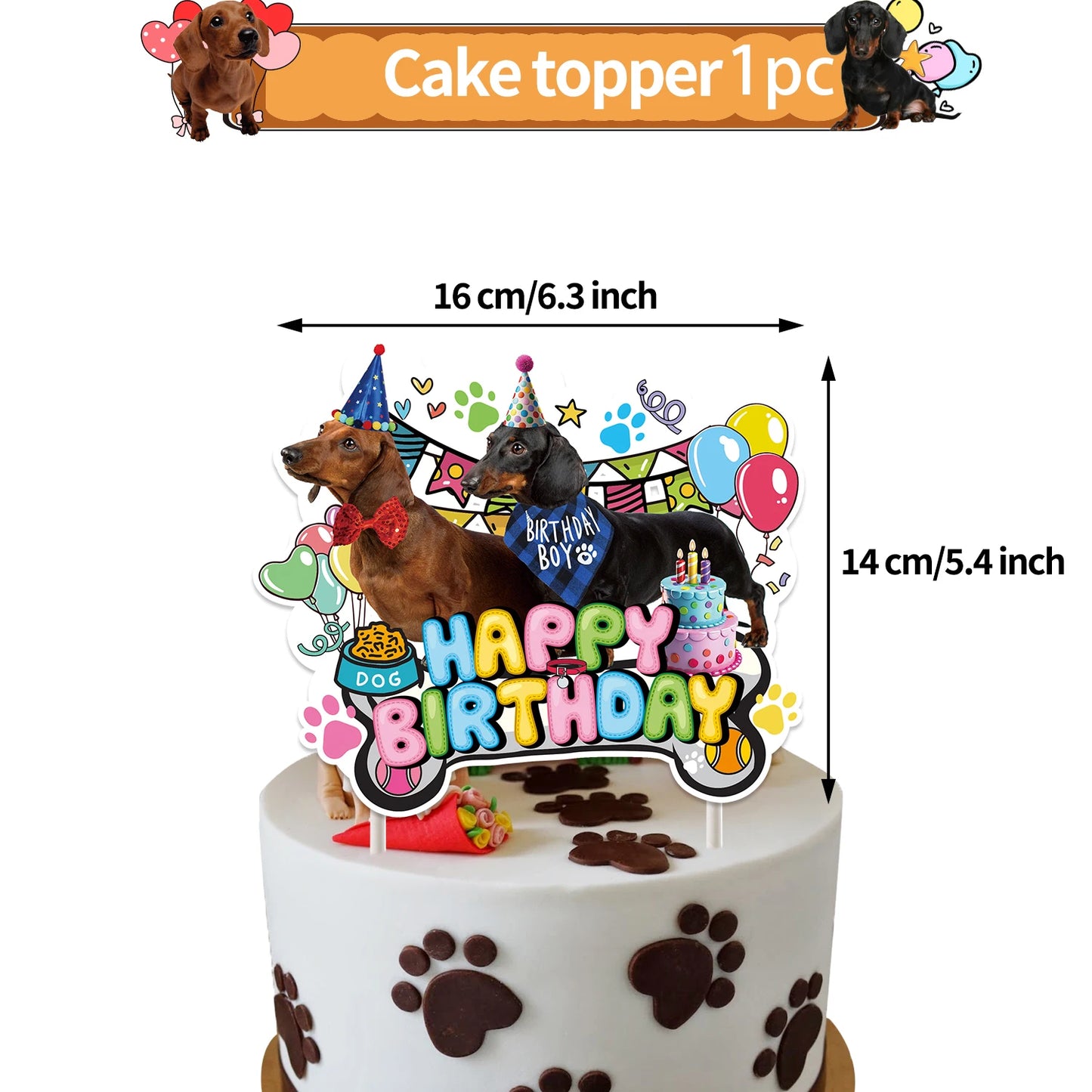 Cute Dachshund Theme Birthday Party Decorations Lovely Puppy Backdrop Cake Insert Banner Balloon Baby Shower Supplies Child Gift