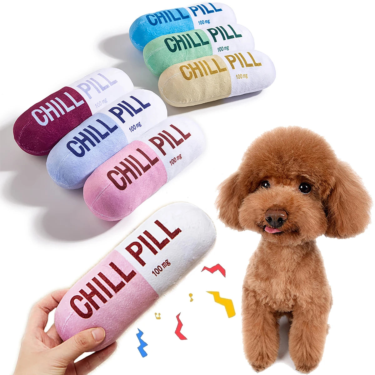 Interactive Plush Pill-Shaped Dog Toy with Squeaker - Durable, Bite-Resistant Chew Toy for Pet Play and Dental Health