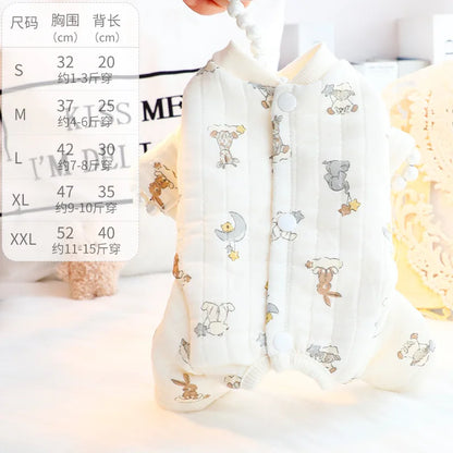 Dog Clothes Autumn and Winter Floral Double-layer To Protect The Belly Four Legged Small Dog Teddy Bear Pet Puppy Clothes