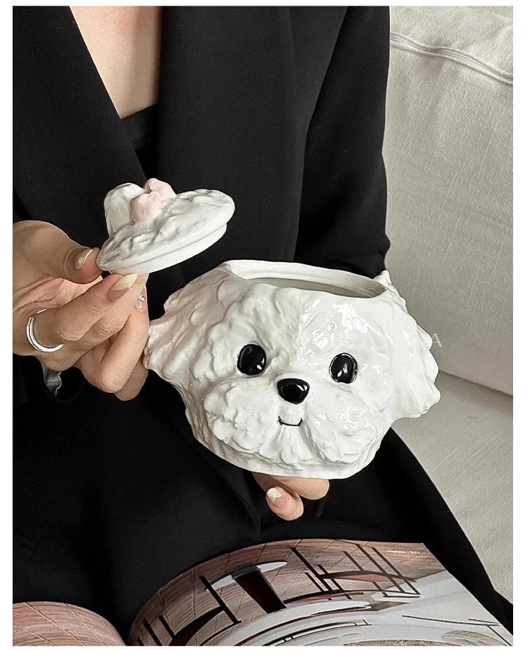 Cute Teddy Dog Shaped Mug Ceramic Cup&saucer Dining Table Coffee Cup Milk Tea Mugs Afternoon Tea Teacup Fruit Juice Container