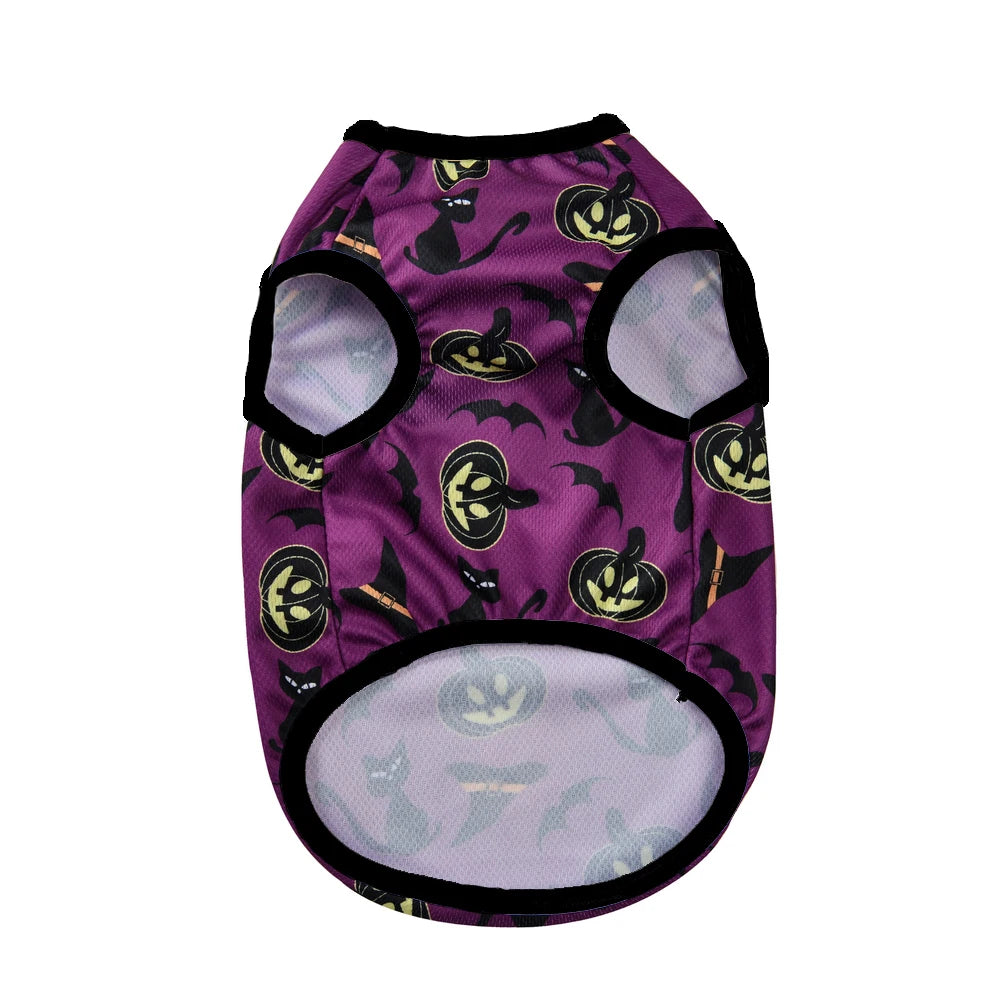 Halloween Ghost Pumpkin Print Dog T-shirt For Small Medium Dogs Cats Breathable Puppy Vest Costume Schnauzer Yorkshire Pet Coat