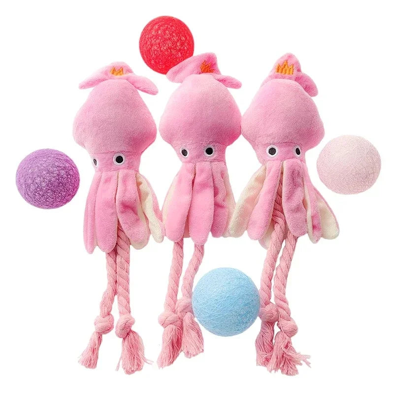 the CHEWSQUID INTERACTIVE - Pet Plush Toy for Small/Large Dogs/Cats, Molar Training Squeaky Toys, Octopus Shape Interactive Cotton Rope Toy, Dog Accessories