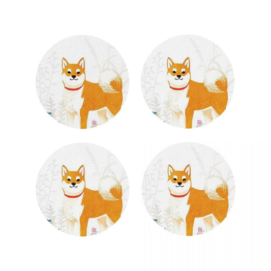 Animal Shiba Inu Dogs Coasters Kitchen Placemats Waterproof Insulation Cup Coffee Mats For Decor Home Tableware Pads Set of 4